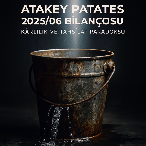 Atakey Patates 2025 ikinci çeyrek bilanço analizini temsil eden, sızdıran kova metaforlu konsept kapak görseli.