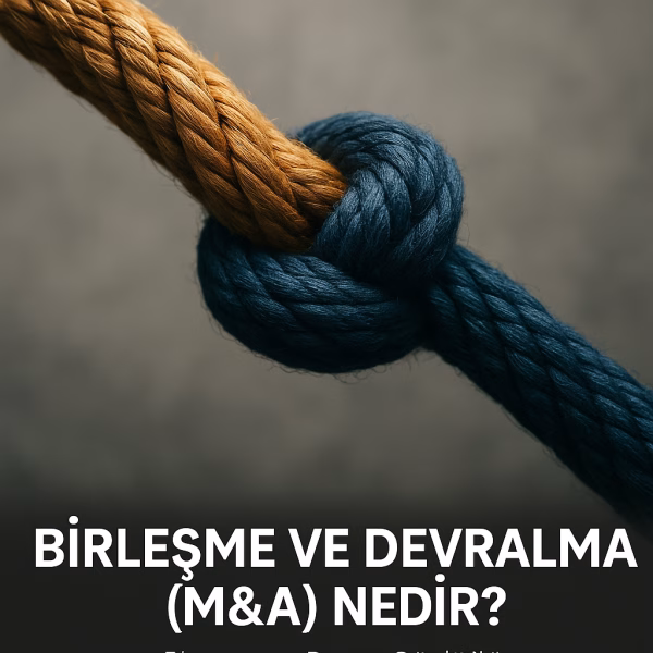 Birleşme ve Devralma (M&A) nedir sorusunu cevaplayan, iki şirketin birleşerek yarattığı sinerjiyi anlatan finansal konsept görseli.