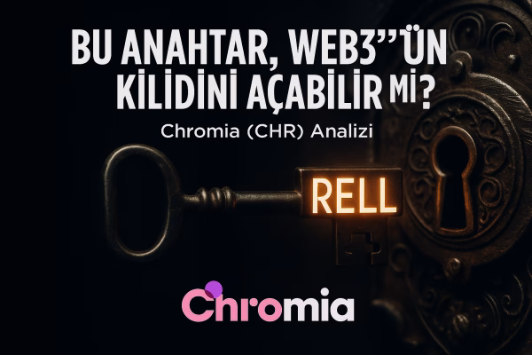 Chromia (CHR) analizinin ana sorusunu gösteren, Rell anahtarı ve Web3 kilidi metaforlu sosyal medya görseli.