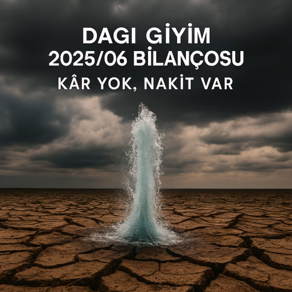 Dagi Giyim 2025 ikinci çeyrek bilanço analizini temsil eden, kurak zeminden su fışkırması konseptli kapak görseli.