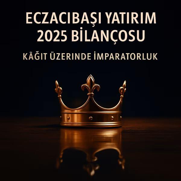 Eczacıbaşı Yatırım (ECZYT) 2025 bilanço analizini temsil eden, altın taç ve su yansıması konseptli kapak görseli.