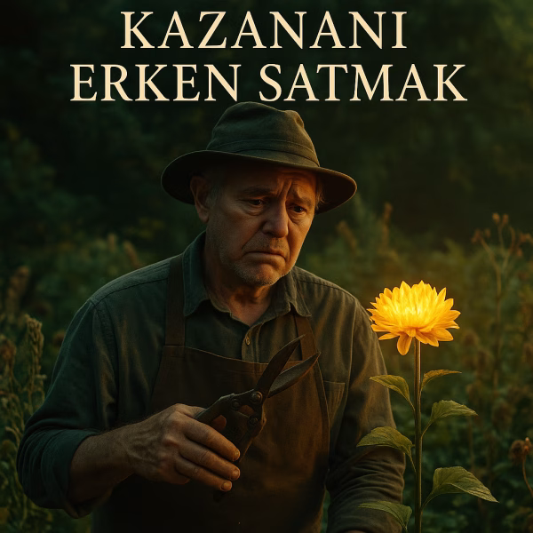 Kazananı erken satmak tuzağını anlatan, en güzel çiçeğini kesmek üzere olan bir bahçıvan görseli.