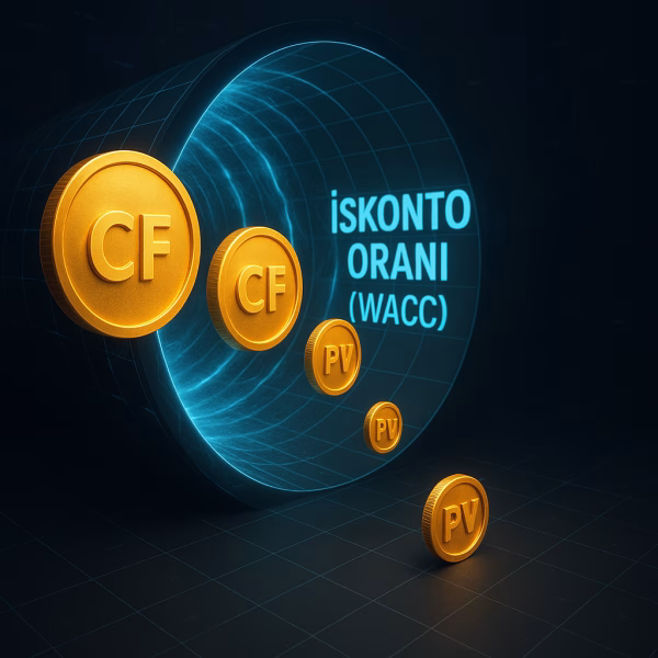 Göreceli değerleme yöntemini simgeleyen, farklı şirketleri F/K ve EV/EBITDA gibi çarpanlarla karşılaştıran teknolojik bir infografik.