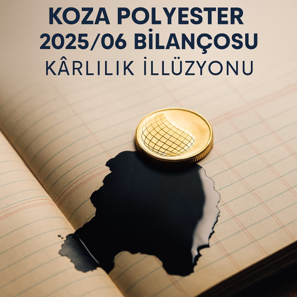 Koza Polyester 2025 6 aylık bilanço analizini temsil eden, kâr ve nakit akışı çelişkisini gösteren konsept kapak görseli.