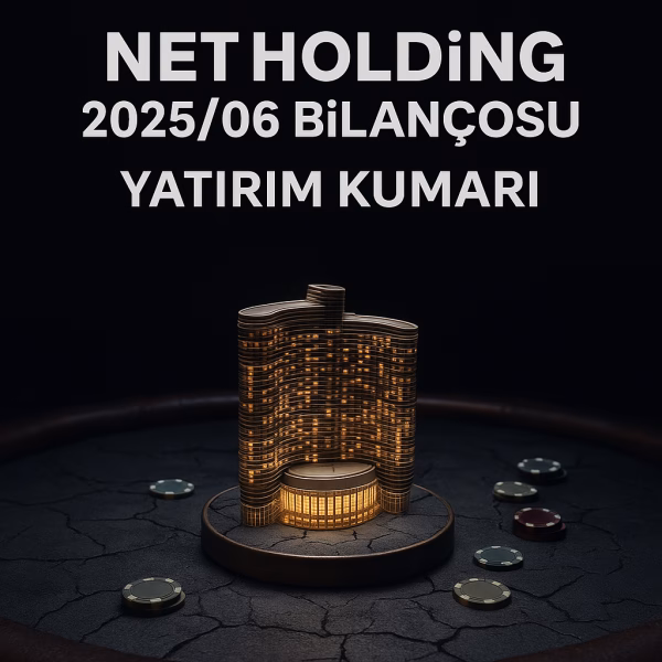Net Holding 2025 ilk yarı bilanço analizini temsil eden, yatırım ve riski simgeleyen konsept kapak görseli.