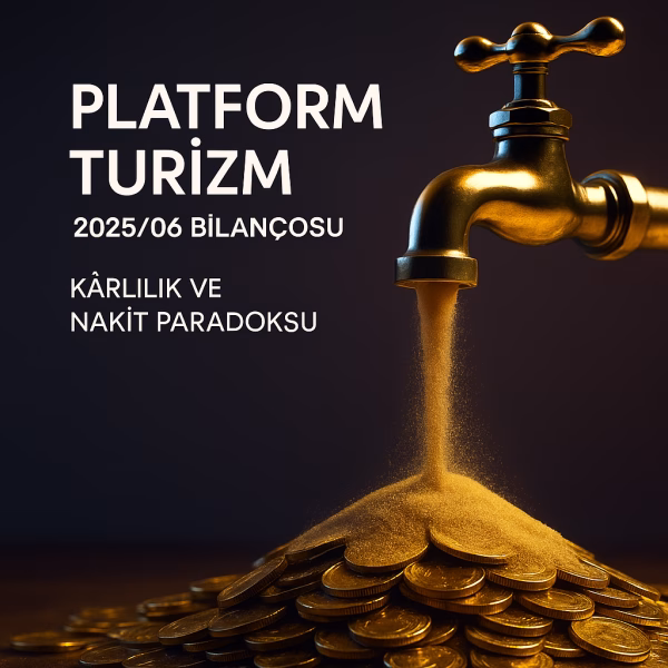 Platform Turizm 2025 ilk yarı bilanço analizini temsil eden, altından kum akan musluk metaforlu kapak görseli.