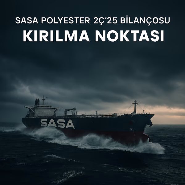 SASA Polyester 2025 ikinci çeyrek bilanço analizini temsil eden, fırtınalı denizde ilerleyen tanker konseptli kapak görseli.