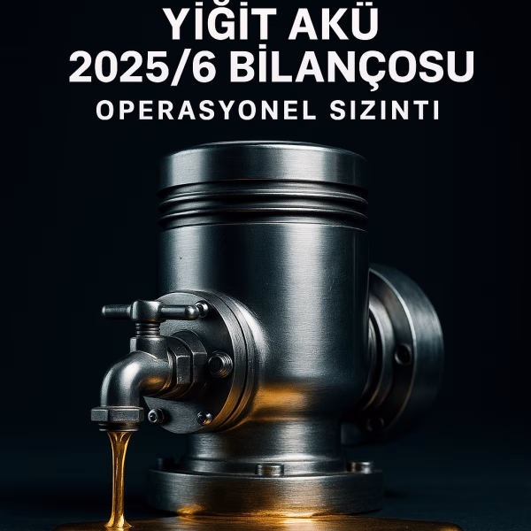 Yiğit Akü 2025 ilk yarı bilanço analizini temsil eden, sızıntı yapan bir makine metaforu.