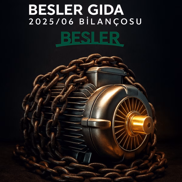 Besler Gıda 2025 ilk yarı bilanço analizini temsil eden, zincirlerle sarılmış bir motor konseptli kapak görseli.