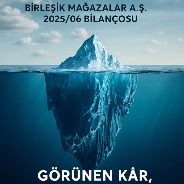 BİM 2025 ilk yarı bilanço analizini temsil eden buzdağı metaforlu konsept kapak görseli.