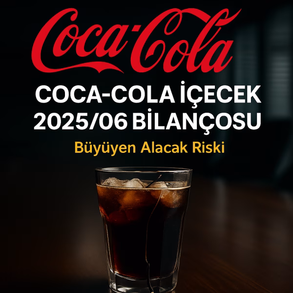 Coca-Cola İçecek 2025 ikinci çeyrek bilanço analizini temsil eden, çatlak bir bardaktan sızan kola konseptli kapak görseli.