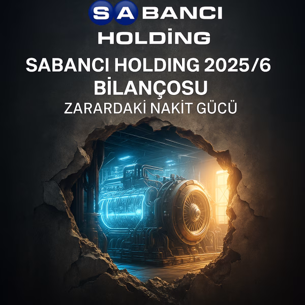 Sabancı Holding 2025 ilk yarı bilanço analizini temsil eden, çatlak bir duvardan görünen parlak bir motor odası konseptli kapak görseli.