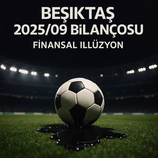 Beşiktaş 2025 üçüncü çeyrek bilanço analizini temsil eden, parlak bir futbol topu ve altından sızan petrol metaforu içeren konsept kapak görseli.