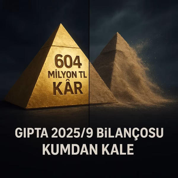 GIPTA 2025 üçüncü çeyrek bilanço analizini temsil eden, altından bir piramit ve onun kumdan yansımasını gösteren konsept kapak görseli.