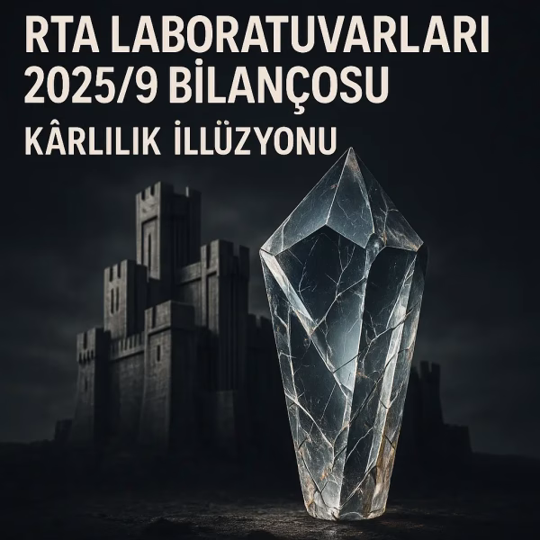RTA Laboratuvarları 2025/9 bilanço analizini temsil eden, kırık bir kristal ve arkasındaki çelik kale konseptli kapak görseli.