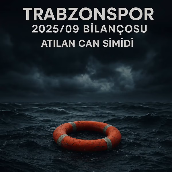 Trabzonspor 2025 dokuz aylık bilanço analizini temsil eden, fırtınalı denizde bir can simidi konsept kapak görseli.