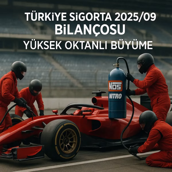 Türkiye Sigorta 2025 dokuz aylık bilanço analizini temsil eden, nitro takılan bir yarış arabası konsepti kapak görseli.