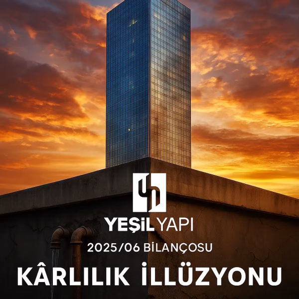 Yeşil Yapı 2025 ikinci çeyrek bilanço analizini temsil eden konsept kapak görseli: Parlak bir gökdelenin çürüyen temelleri.