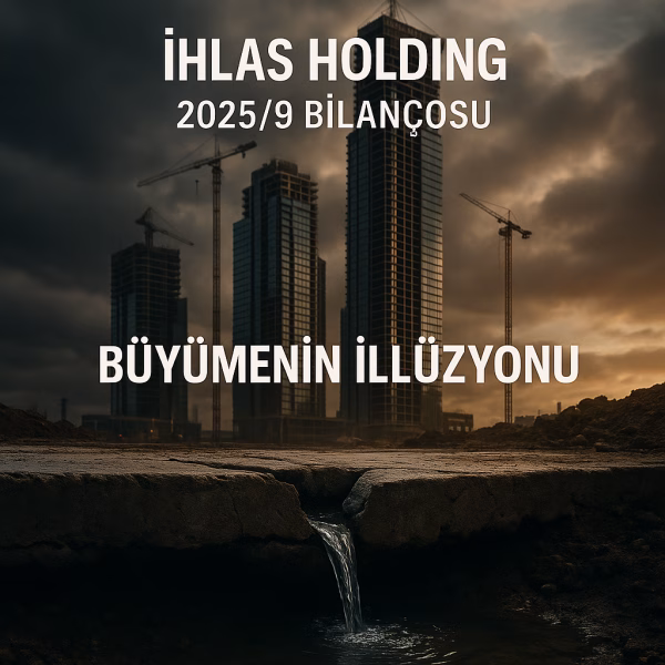 hlas Holding 2025 üçüncü çeyrek bilanço analizini temsil eden, inşaat ve nakit açığı metaforlu kapak görseli.