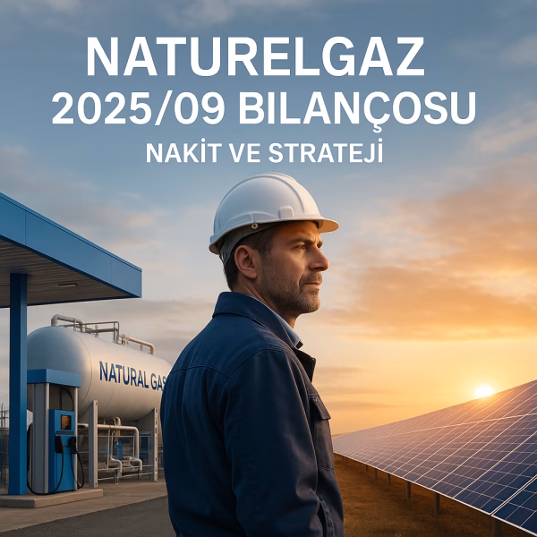Naturelgaz 2025/09 bilanço analizini temsil eden, doğal gaz ve güneş enerjisini birleştiren konsept kapak görseli.