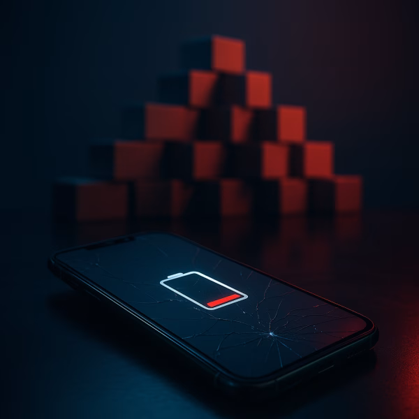 Reeder 2025 3. çeyrek bilanço analizini temsil eden, şarjı biten telefon ve stok yığınları konseptli kapak görseli