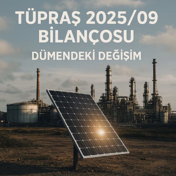 Tüpraş 2025/09 bilanço analizini temsil eden, petrol rafinerisi ve güneş panelini birleştiren konsept kapak görseli.