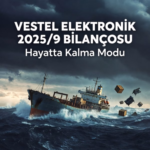 Vestel Elektronik'in 2025 üçüncü çeyrek bilanço analizini temsil eden fırtınalı denizdeki gemi konsept kapak görseli.