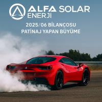 Alfa Solar Enerji 2025 ikinci çeyrek bilanço analizini temsil eden, patinaj yapan spor araba metaforu.