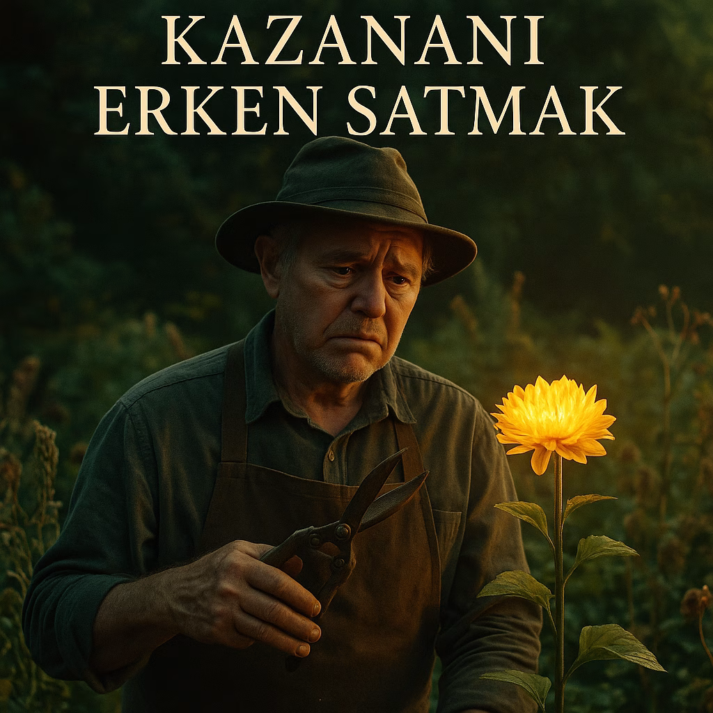 Kazananı erken satmak tuzağını anlatan, en güzel çiçeğini kesmek üzere olan bir bahçıvan görseli.