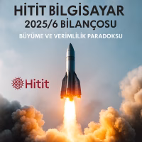Hitit Bilgisayar 2025 ikinci çeyrek bilanço analizini temsil eden, ileri atılan bir roket metaforu.