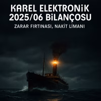Karel Elektronik 2025 ikinci çeyrek bilanço analizini temsil eden fırtınada ilerleyen gemi konseptli kapak görseli.