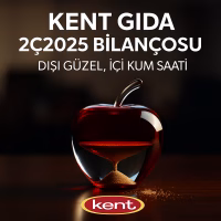 Kent Gıda 2Ç2025 bilanço analizini temsil eden, içinden kum sızan kristal elma metaforu.