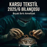 Karsu Tekstil 2025 ikinci çeyrek bilanço analizini temsil eden, finansal ameliyat konseptli kapak görseli.