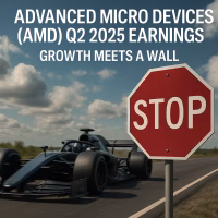 Conceptual cover art for AMD's Q2 2025 earnings analysis, showing a growth engine about to hit a wall.