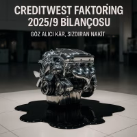 Creditwest Faktoring 2025/9 bilanço analizini temsil eden, parlayan ama yağ sızdıran bir motor metaforu içeren kapak görseli.