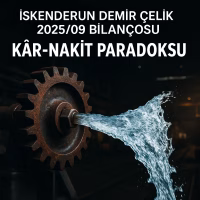 sdemir 2025 dokuz aylık bilanço analizini temsil eden, yavaşlayan bir dişliden fışkıran suyu gösteren konsept kapak görseli.
