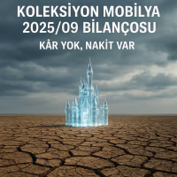 Koleksiyon Mobilya 2025 dokuz aylık bilanço analizini temsil eden, kurak arazide kristal bir kaleyi gösteren konsept kapak görseli.