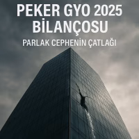 Peker GYO 2025 ikinci çeyrek bilanço analizini temsil eden, çatlak bir gökdelen konsept kapak görseli.