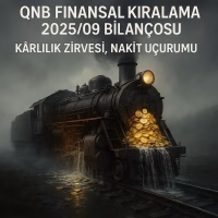 QNB Finansal Kiralama 2025 üçüncü çeyrek bilanço analizini temsil eden, kârlı ama nakit kaybeden motor metaforu kapak görseli.