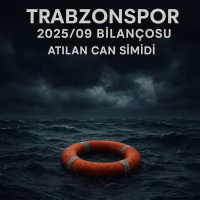 Trabzonspor 2025 dokuz aylık bilanço analizini temsil eden, fırtınalı denizde bir can simidi konsept kapak görseli.