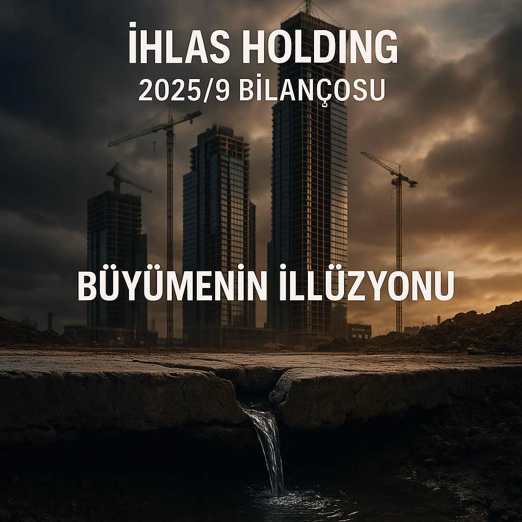 hlas Holding 2025 üçüncü çeyrek bilanço analizini temsil eden, inşaat ve nakit açığı metaforlu kapak görseli.