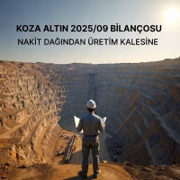 Koza Altın 2025/09 bilanço analizini temsil eden, maden sahasında geleceği planlayan mühendis konsept kapak görseli.