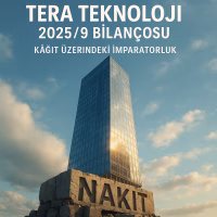 Tera Teknoloji (TEHOL) 2025 9 aylık bilanço analizini temsil eden, parlak ama zayıf temelli bir gökdelen konsept kapak görseli.
