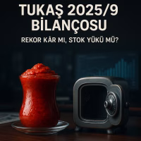 Tukaş 2025 3. çeyrek bilanço analizi kapak görseli; dolu salça bardağı ve boş kasa metaforu.