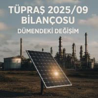 Tüpraş 2025/09 bilanço analizini temsil eden, petrol rafinerisi ve güneş panelini birleştiren konsept kapak görseli.