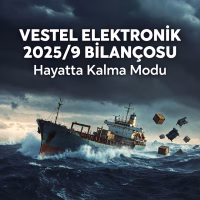 Vestel Elektronik'in 2025 üçüncü çeyrek bilanço analizini temsil eden fırtınalı denizdeki gemi konsept kapak görseli.