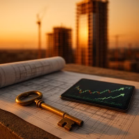 Özak GYO 2025 3. çeyrek bilanço analizini temsil eden inşaat planı ve altın anahtar konseptli kapak görseli