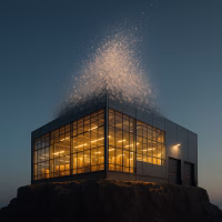 Reysaş GYO'nun finansal durumunu simgeleyen, sağlam temelli ancak üst kısmı dijitalleşen lojistik deposu illüstrasyonu.