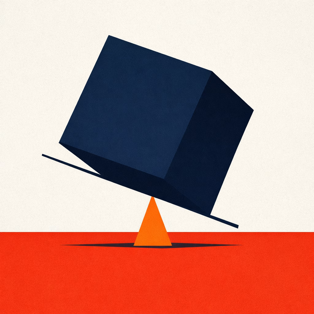 İş Finansal Kiralama analizini simgeleyen, ağır varlıkların ince gelirle dengelendiği minimalist grafik illüstrasyon.