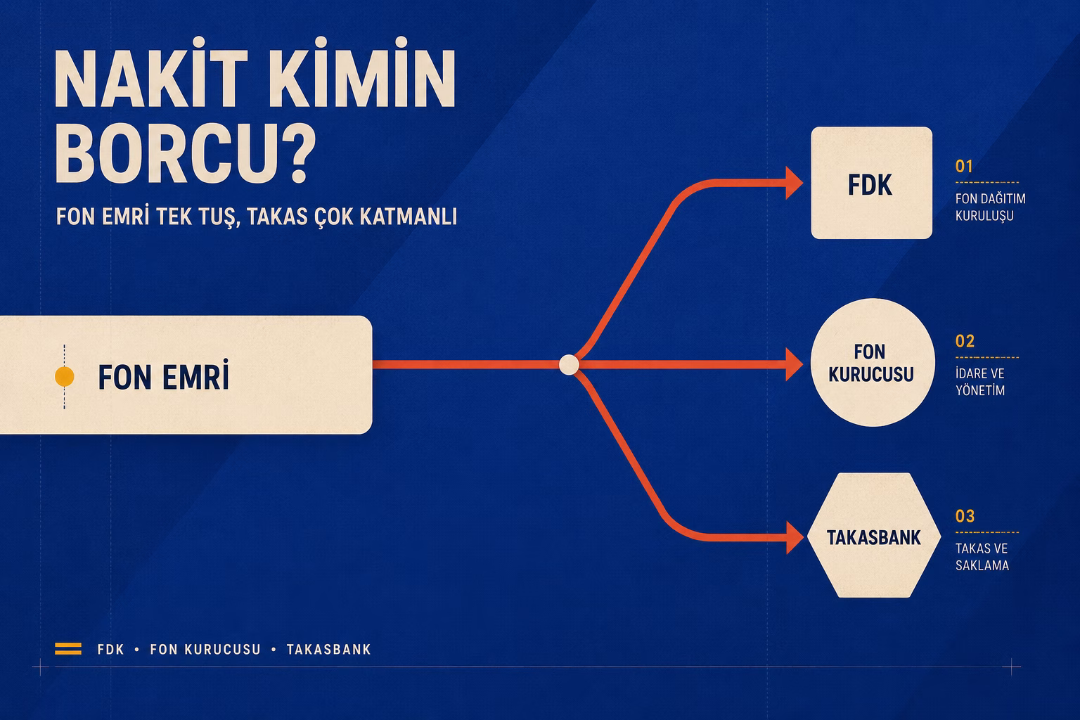 TEFAS nakit borç mekanizmasını FDK fon kurucusu ve Takasbank akışlarıyla gösteren poster